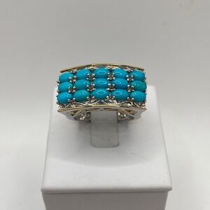 Michael Valitutti Gems Sterling Silver 2 Toned 3 Row Turquoise Ring Size 8